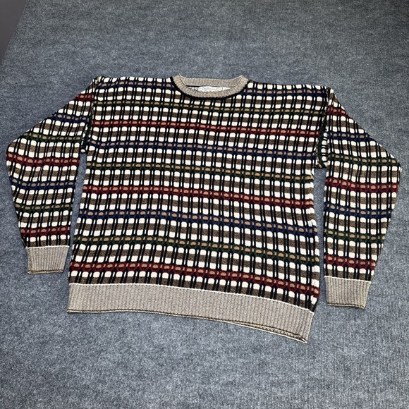 VTG Crossings Sweater Men's XL Multicolor Geometric Check‎ Textured Made in USA - Picture 1 of 13
